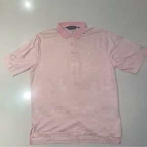 Polo Golf Ralph Lauren Titleist Medium Pink White Striped Polo Shirt